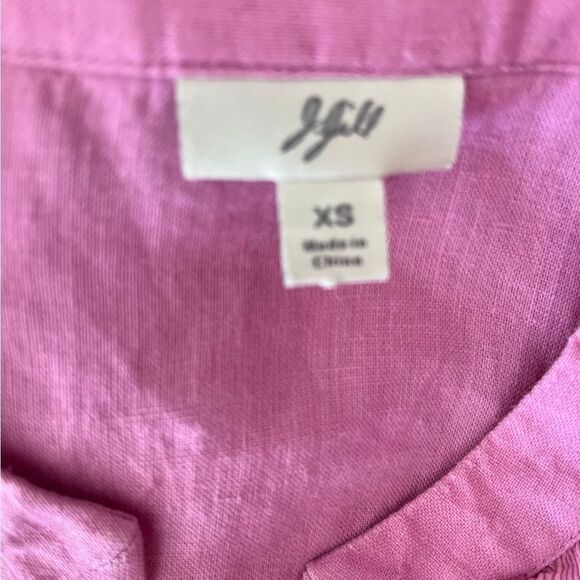 J Jill Light Pink 100% Linen Ruffle Yoke Long Sleeve Button Down Tunic Blouse XS - Picture 5 of 7